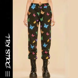 Dolls Kill Current Mood Rainbow Butterfly Print Sweatpants Size Small